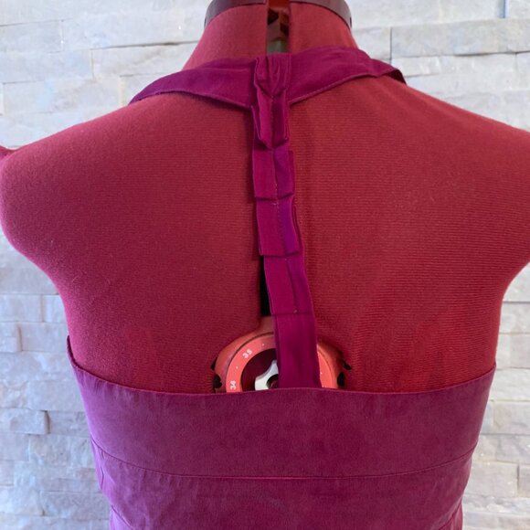 MAISON - Short Pink silk Dress - Illusion Neckline - Plegged type skirt - Large - Picture 4 of 10